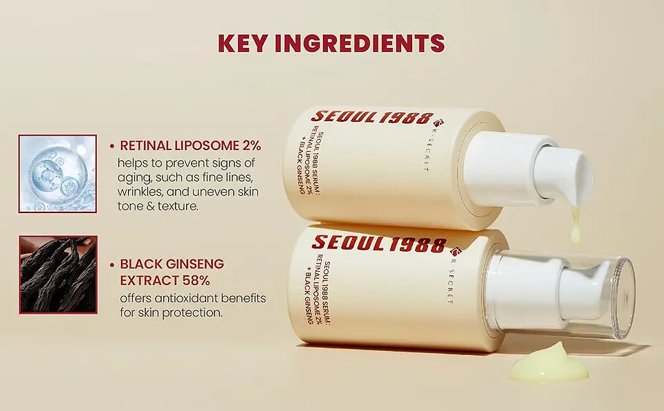 Seoul 1988 Serum: Retinal Liposome 2% + Black Ginseng (K-Secret) - 30ml  Serum antiedad con retinal y ginseng  8
