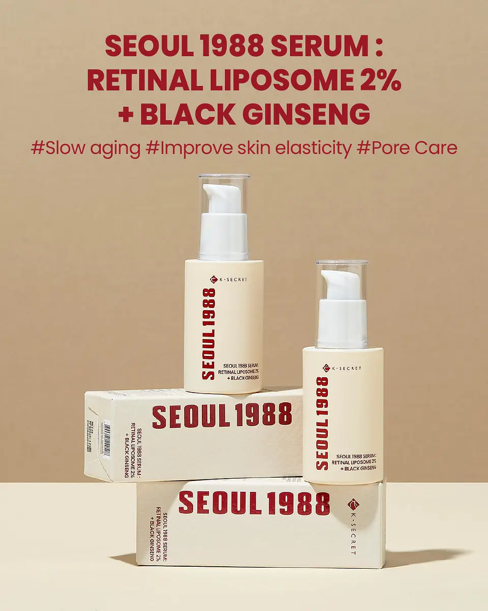 Seoul 1988 Serum: Retinal Liposome 2% + Black Ginseng (K-Secret) - 30ml  Serum antiedad con retinal y ginseng  2