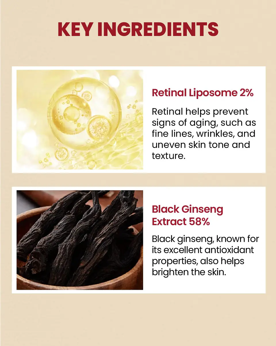 Seoul 1988 Serum: Retinal Liposome 2% + Black Ginseng (K-Secret) - 30ml  Serum antiedad con retinal y ginseng  11