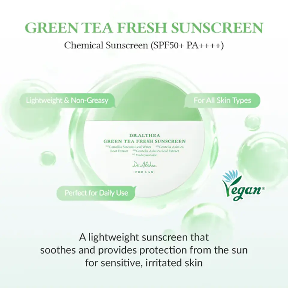 Green Tea Fresh Sunscreen (Dr.Althea) -45ml Protector solar ligero pieles mixtas y grasas con té verde 5