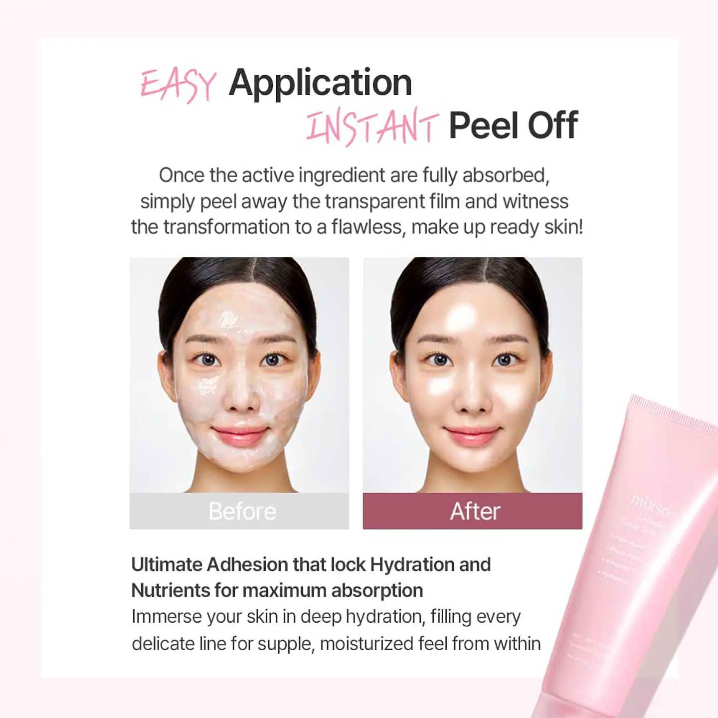 Collagen Glass Skin Mask (Mixsoon)  -80ml Mascarilla de colágeno iluminadora efecto glow 5