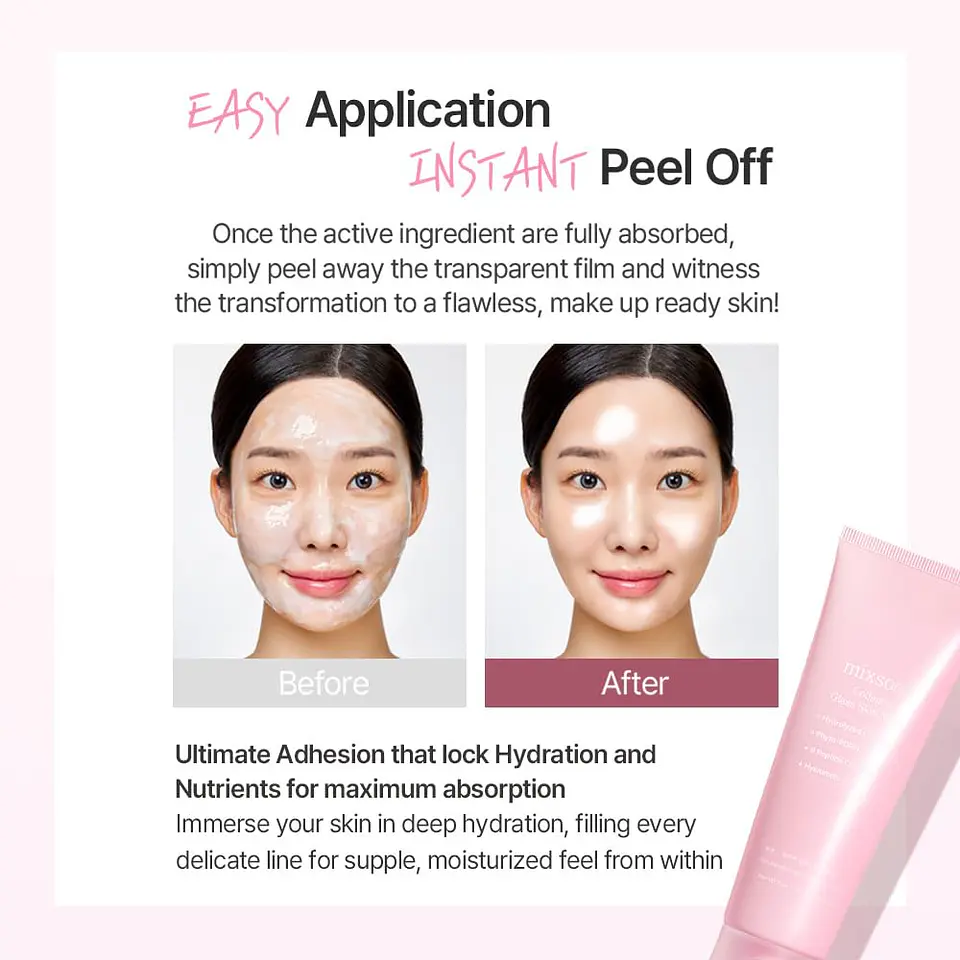 Collagen Glass Skin Mask (Mixsoon)  -80ml Mascarilla de colágeno iluminadora efecto glow 5
