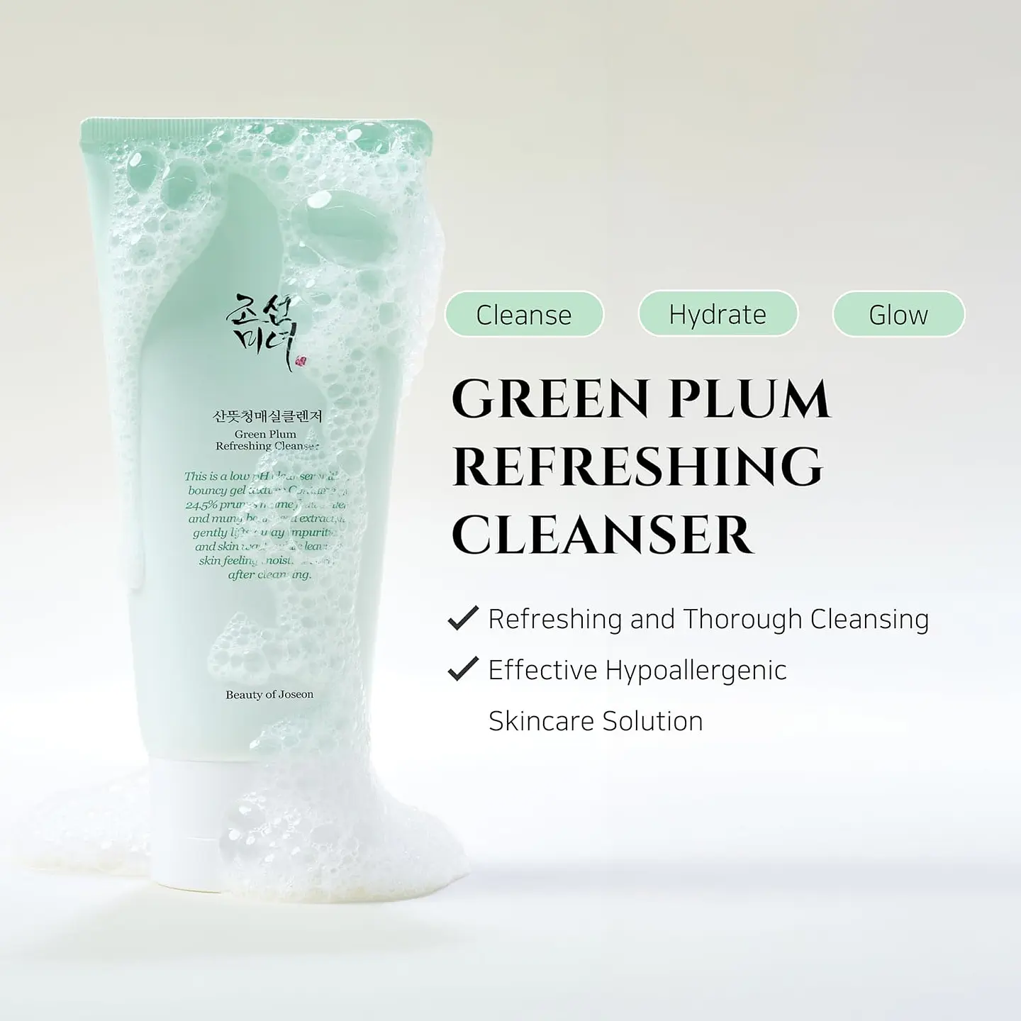 Green Plum Refresing Cleanser (Beauty of Joseon) - 100ml Limpiador en espuma pieles sensibles con ciruela verde 6