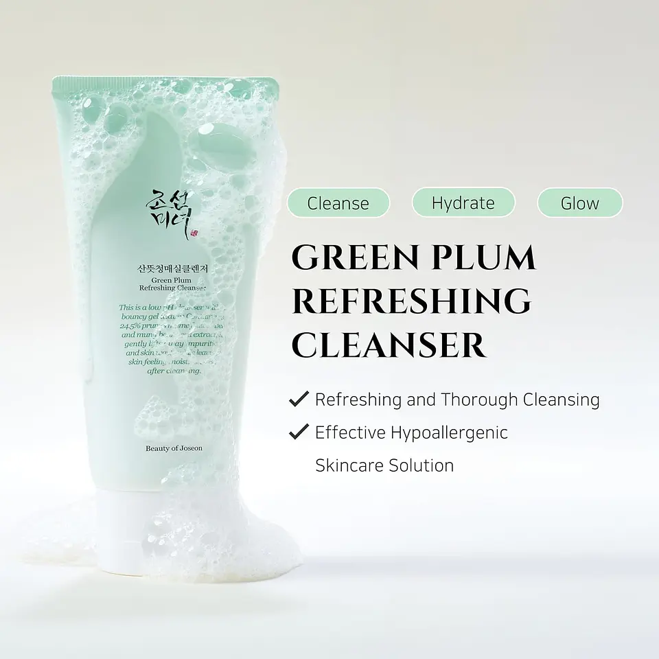 Green Plum Refresing Cleanser (Beauty of Joseon) - 100ml Limpiador en espuma pieles sensibles con ciruela verde 6