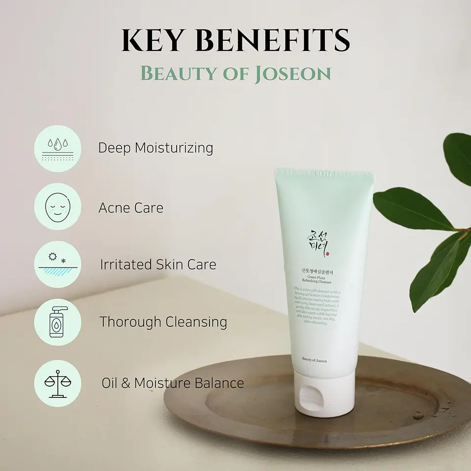 Green Plum Refresing Cleanser (Beauty of Joseon) - 100ml Limpiador en espuma pieles sensibles con ciruela verde 8