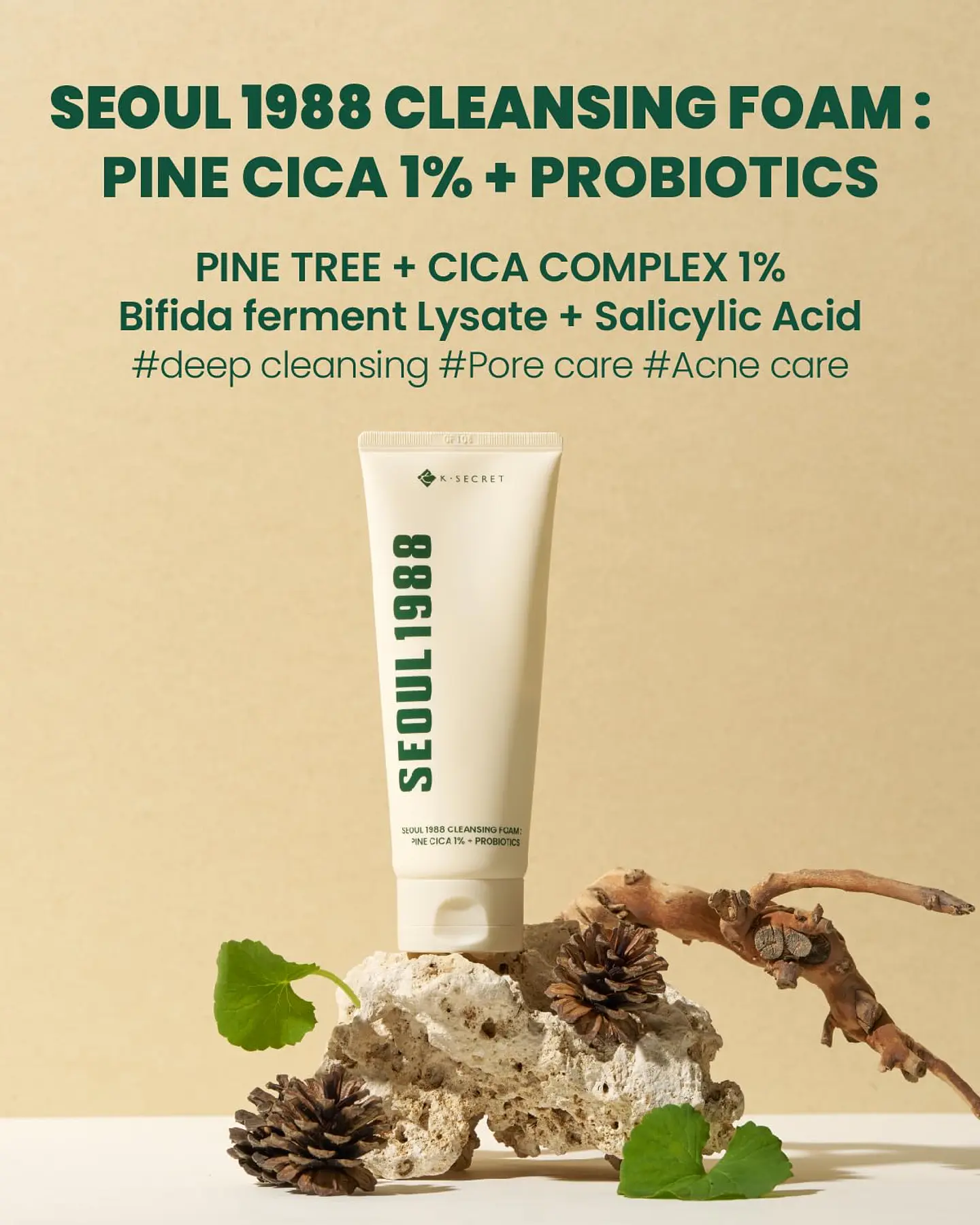Seoul 1988 Cleansing Foam: Pine Cica 1% + Probiotics (K-Secret) - Limpiador en espuma  pieles mixtas grasas 5
