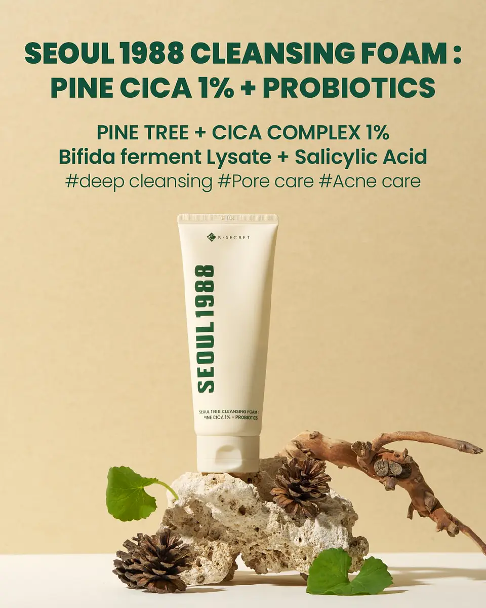 Seoul 1988 Cleansing Foam: Pine Cica 1% + Probiotics (K-Secret) - Limpiador en espuma  pieles mixtas grasas 5
