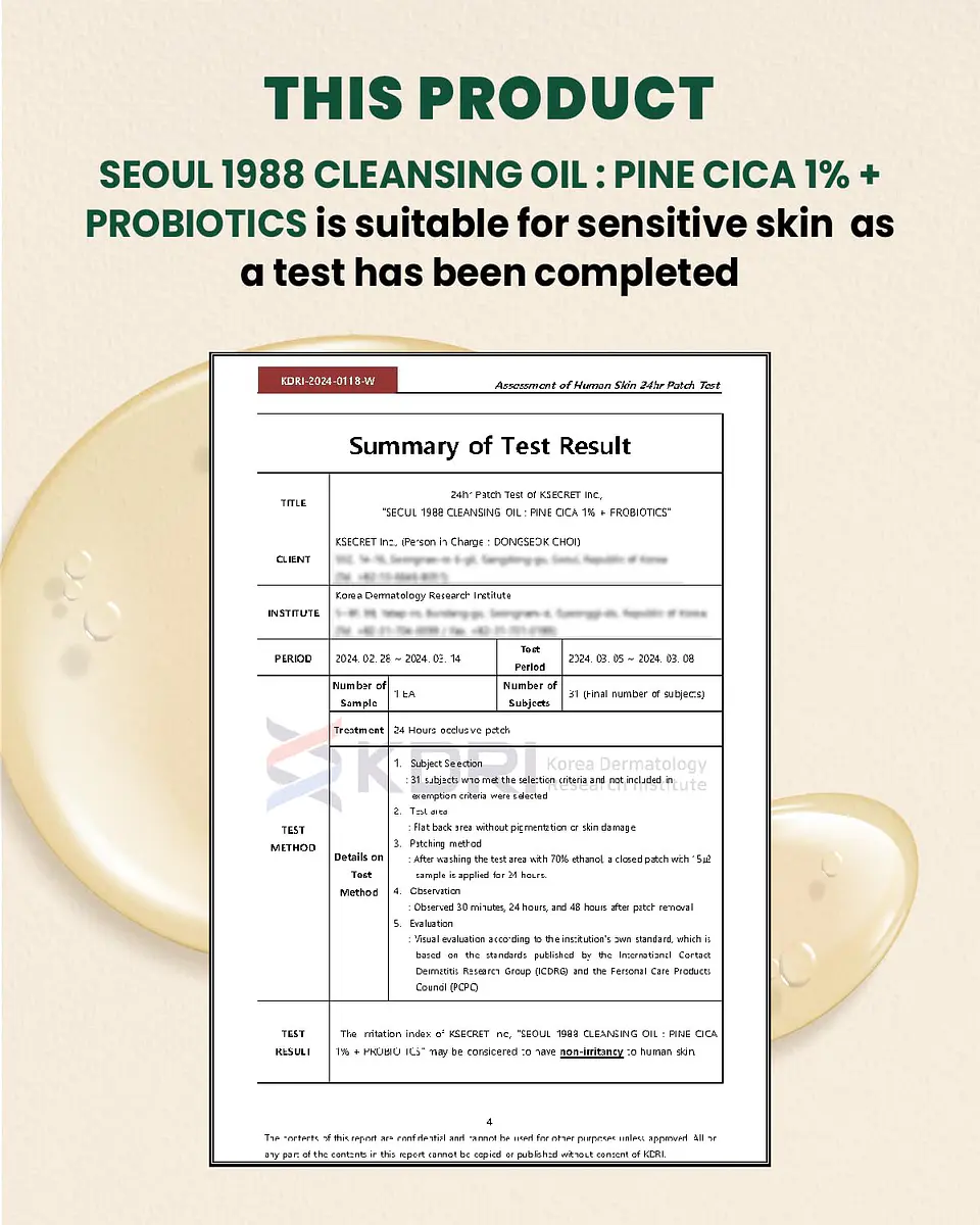 Seoul 1988 Cleansing Oil: Pine Cica 1% + Probiotics (K-Secret) - 200ml Limpiador oleoso pieles mixtas y grasas 7