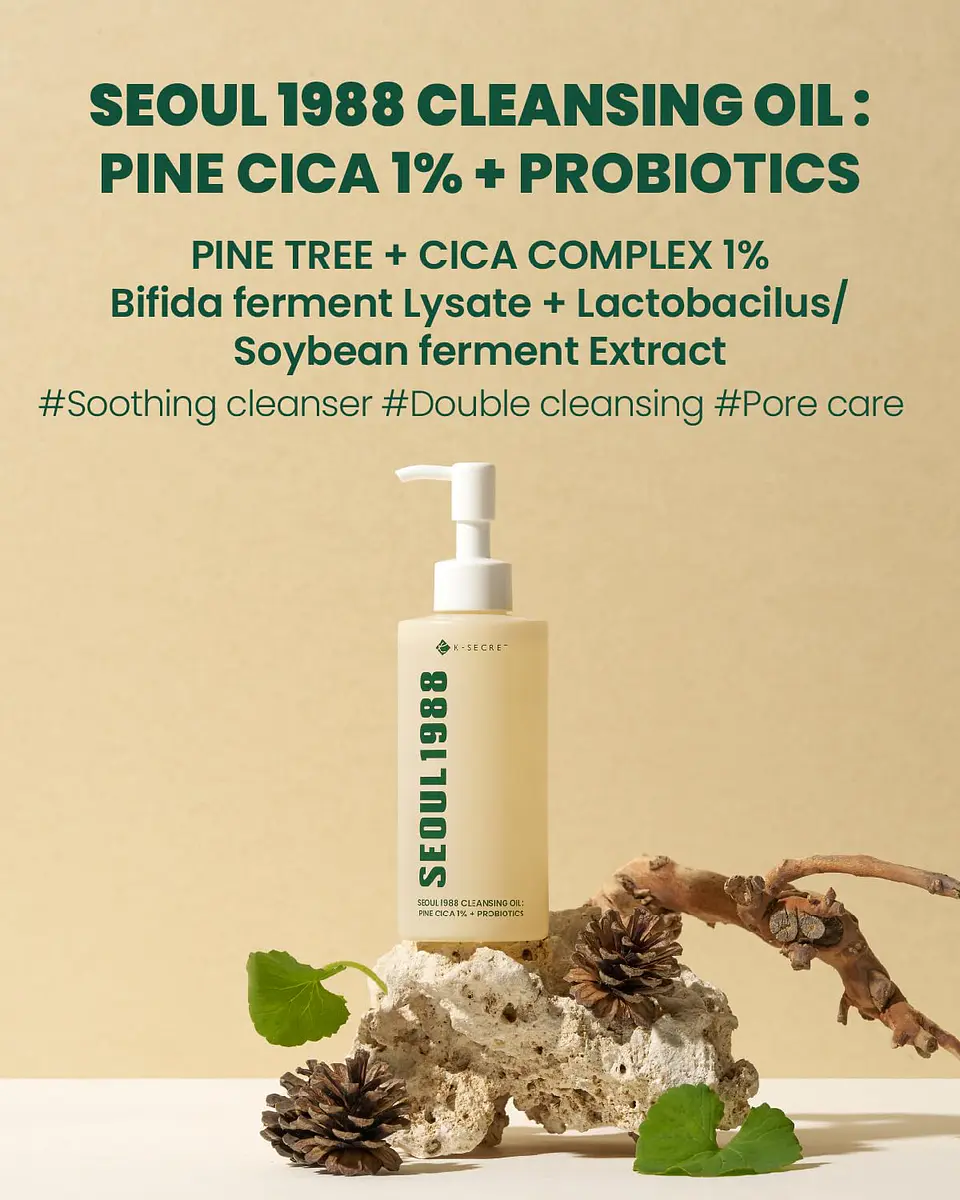 Seoul 1988 Cleansing Oil: Pine Cica 1% + Probiotics (K-Secret) - 200ml Limpiador oleoso pieles mixtas y grasas 3