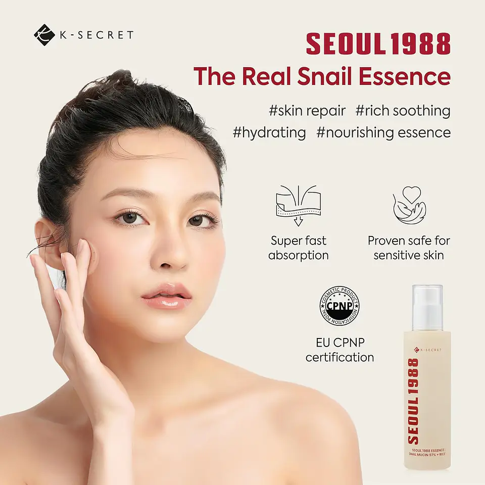 Seoul 1988 Essence: Snail Mucin 97% + Rice (K-Secret) - 100ml Concentrado regenerador e iluminador con baba de caracol y arroz 6
