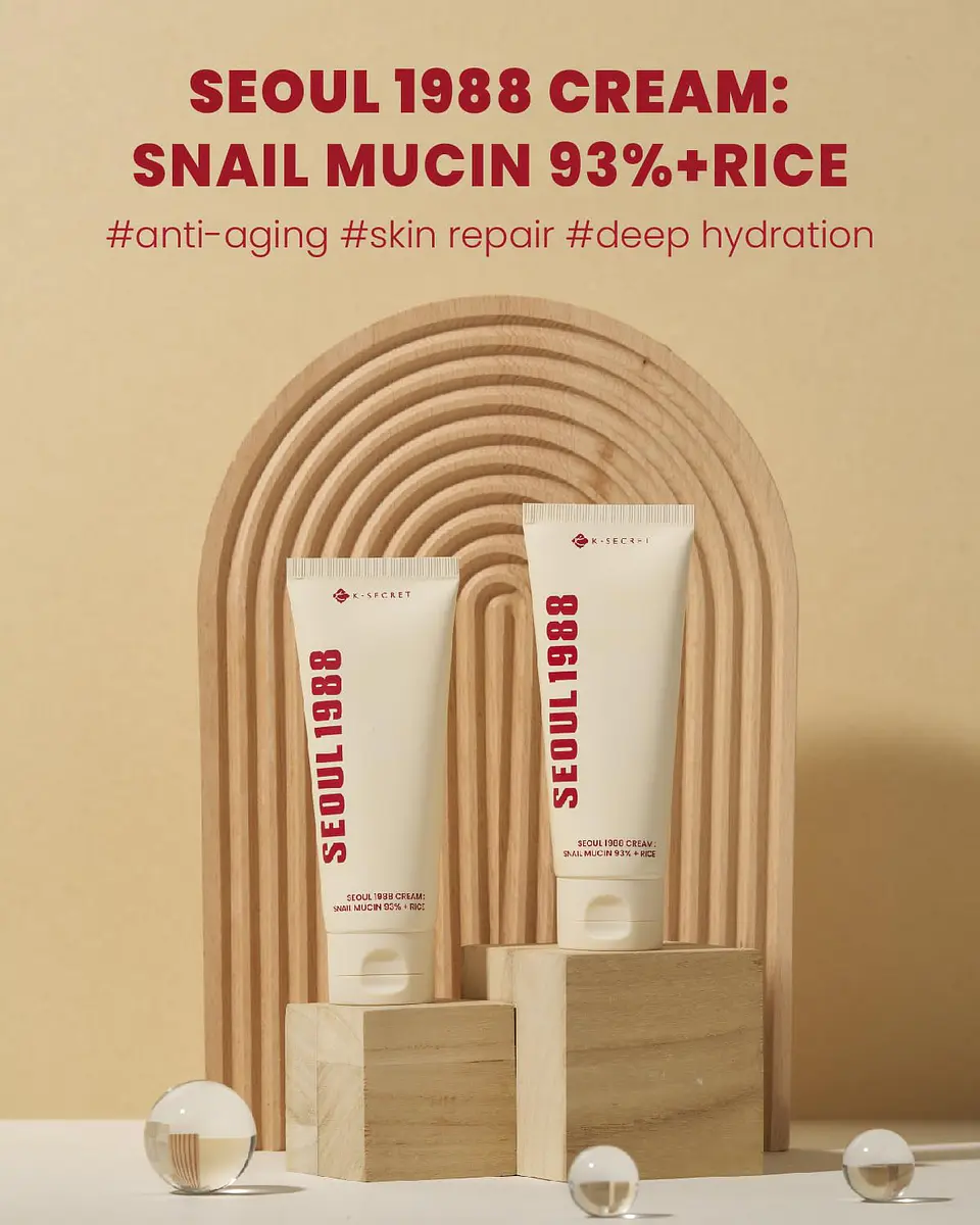 Seoul 1988 Cream: Snail Mucin 93% + Rice (K-Secret) - 100ml Crema regeneradora e iluminadora con baba de caracol y arroz 3