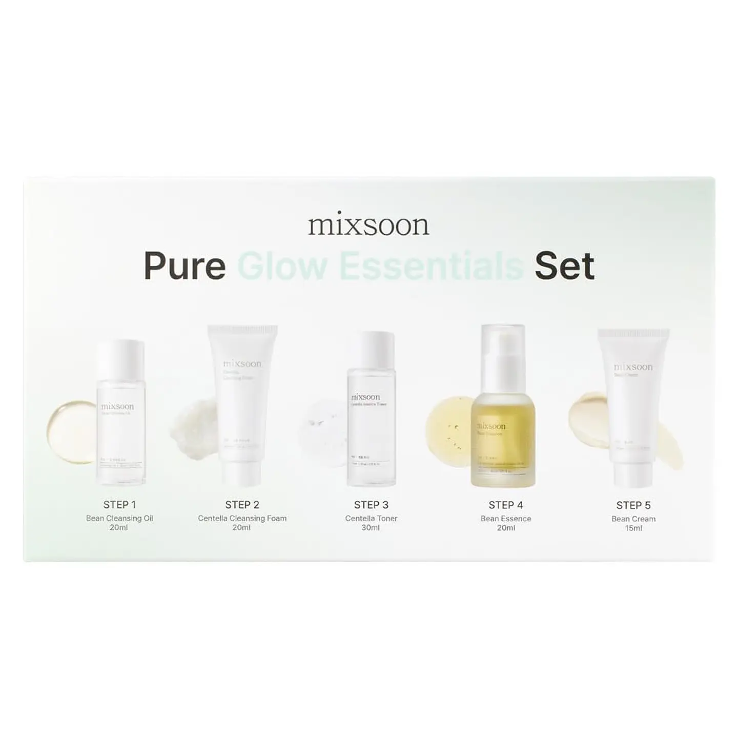 Pure Glow Essentials Set (Mixsoon) - Set de viaje Limpiador oleoso 20ml + Limpiador en espuma 20ml + Tónico 30ml + Esencia 20ml + Crema 15ml 1