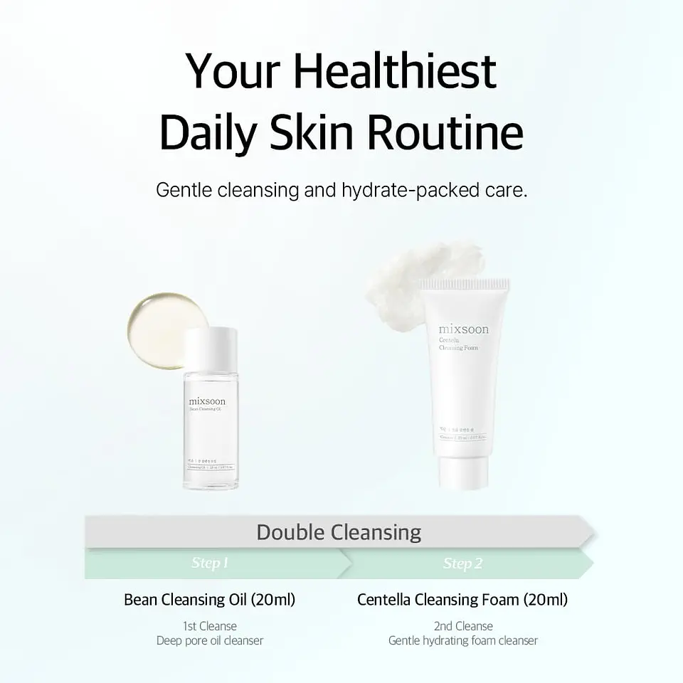 Pure Glow Essentials Set (Mixsoon) - Set de viaje Limpiador oleoso 20ml + Limpiador en espuma 20ml + Tónico 30ml + Esencia 20ml + Crema 15ml 3