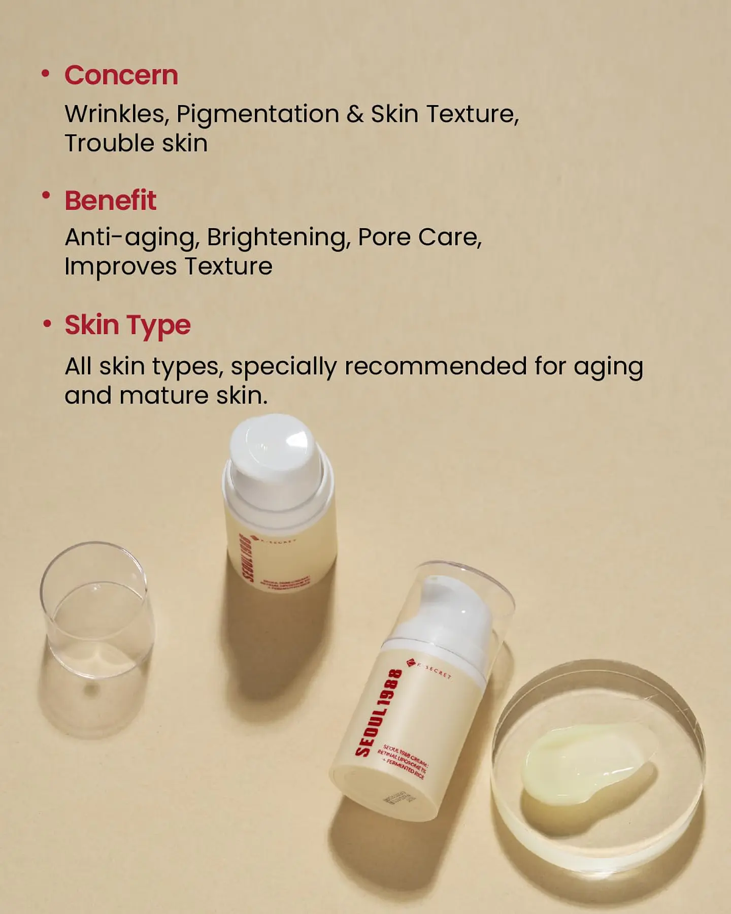 Seoul 1988 Cream : Retinal Liposome 1% + Fermented Rice  (K-Secret) - 50ml Crema antiedad y antimanchas con retinal y arroz 4