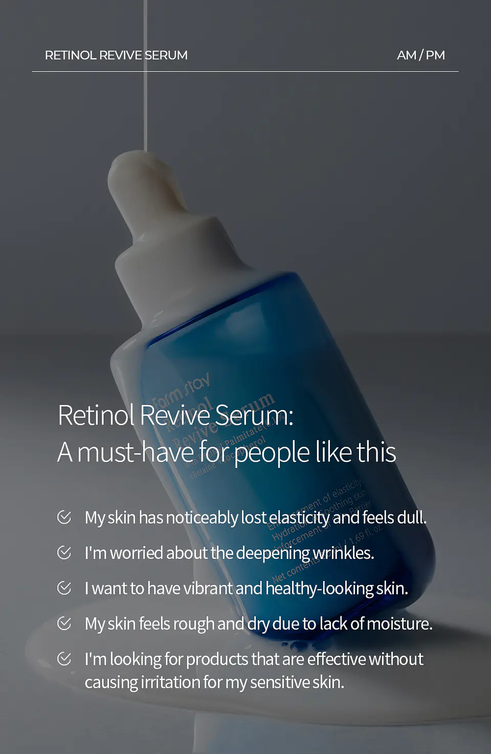Retinol Revive Serum (Farm Stay)  -50ml Serum antiedad con retinol estabilizado y péptidos 14