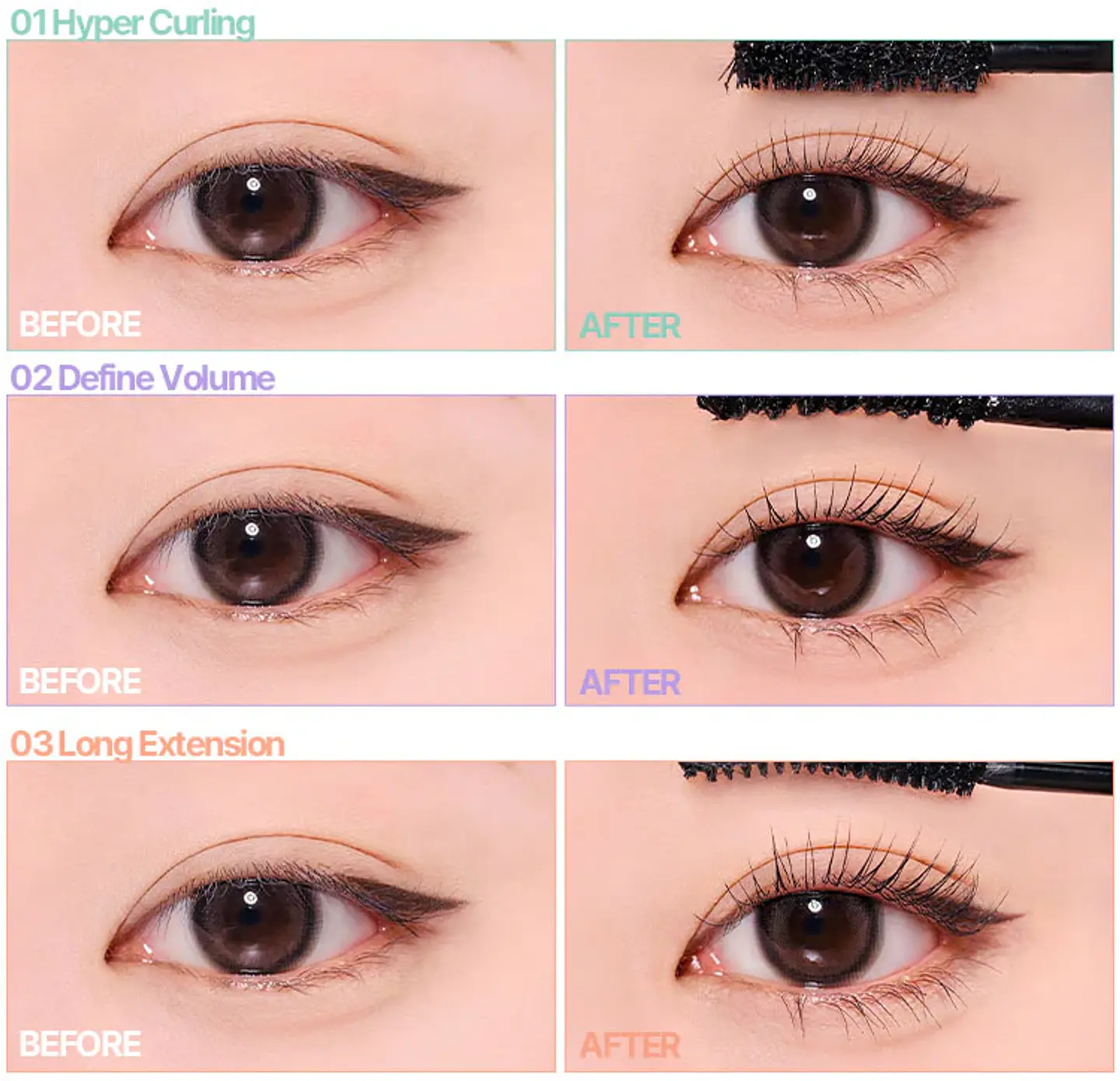 Lash Correcting Mascara Hyper Curling (Holika Holika)  -9ml  Máscara de pestañas rizadora 3
