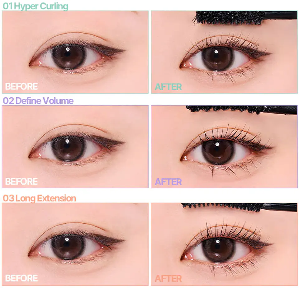 Lash Correcting Mascara Hyper Curling (Holika Holika)  -9ml  Máscara de pestañas rizadora 3
