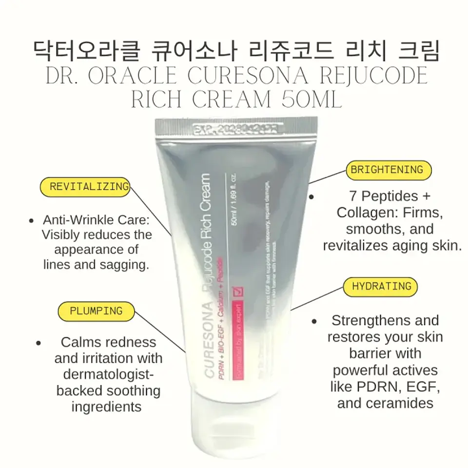 Curesona Rejucode Rich Cream PDRN + BIO-EGF + Calcium + Peptide (Dr. Oracle) - 50ml  5