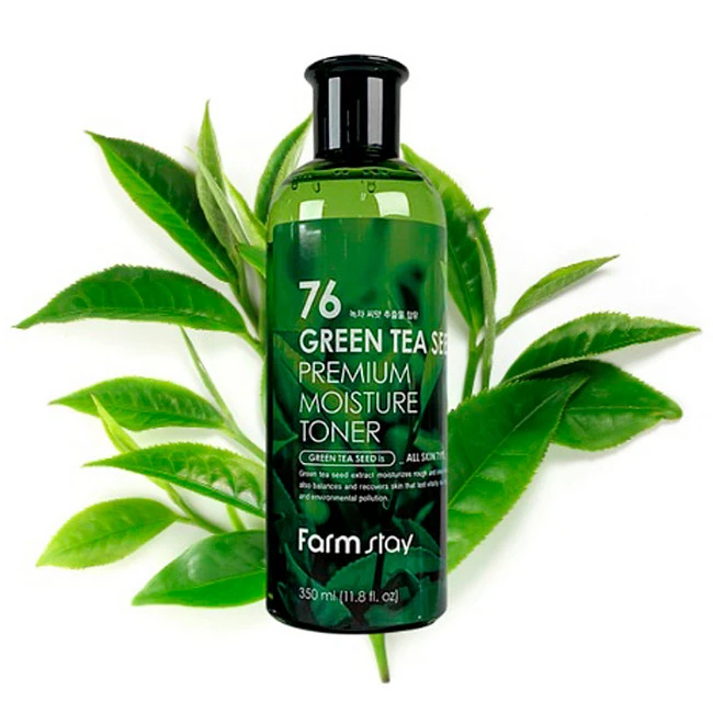 76 Green Tea Seed Premuim Moisture Toner (Farm Stay) - 300 ml Tónico de té verde, con centella asiática, manzanilla y aloe vera