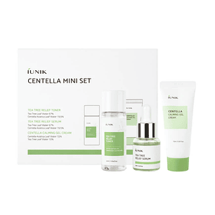 Centela Mini Set (IUNIK) .- Set calmante pieles grasas Tónico  25ml  + Serum 15ml  + Crema 15ml 