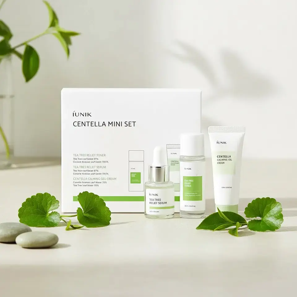 Centela Mini Set (IUNIK) .- Set calmante pieles grasas Tónico  25ml  + Serum 15ml  + Crema 15ml  2