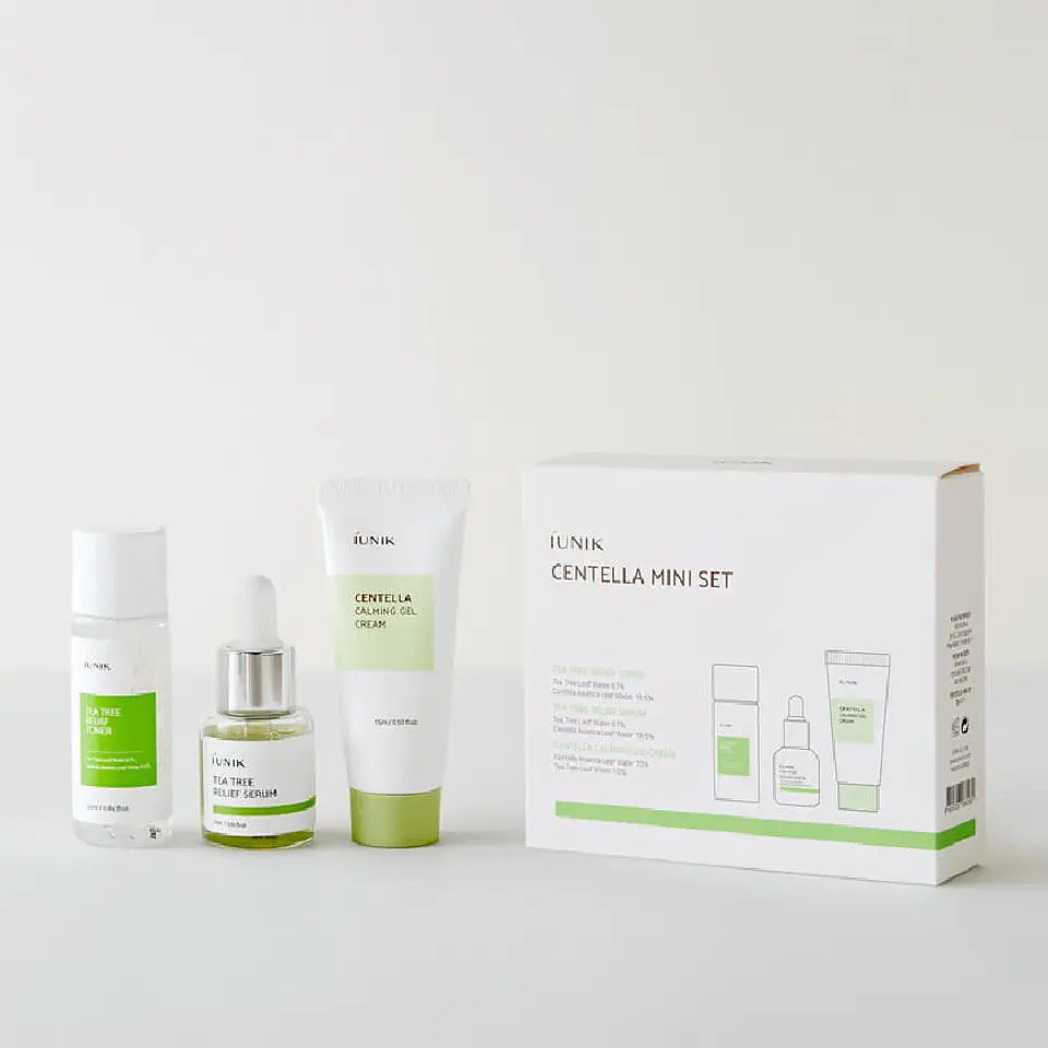 Centela Mini Set (IUNIK) .- Set calmante pieles grasas Tónico  25ml  + Serum 15ml  + Crema 15ml  4