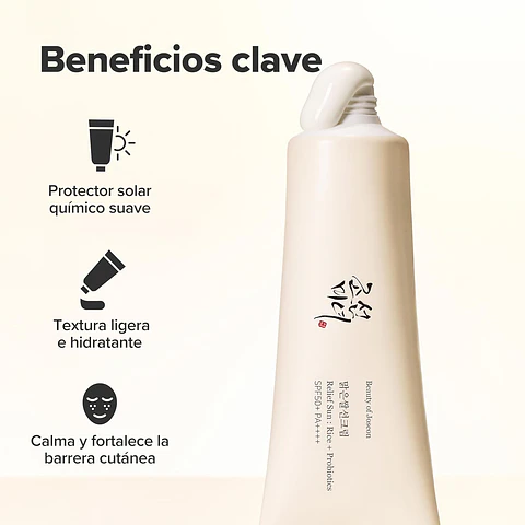 Relief Sun Rice + Probiotics SPF50+ PA++++ (Beauty of Joseon) -50ml Protector solar aclarante con arroz y probióticos
