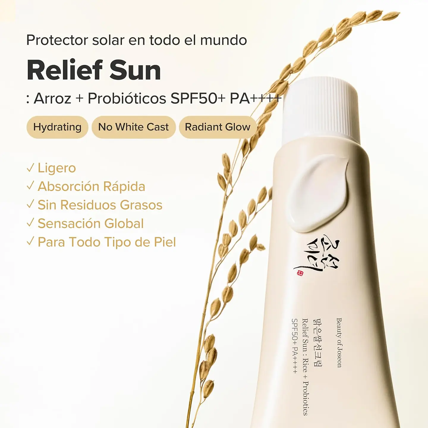 Relief Sun Rice + Probiotics SPF50+ PA++++ (Beauty of Joseon) -50ml Protector solar aclarante con arroz y probióticos 4