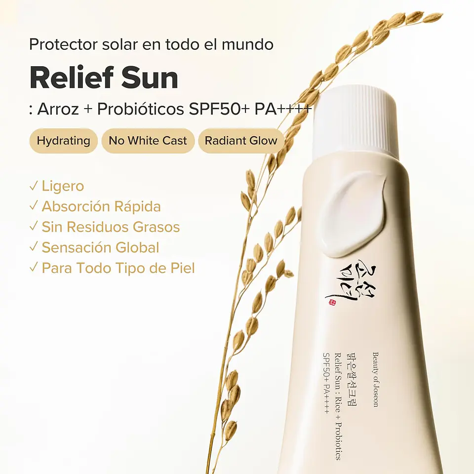 Relief Sun Rice + Probiotics SPF50+ PA++++ (Beauty of Joseon) -50ml Protector solar aclarante con arroz y probióticos 4