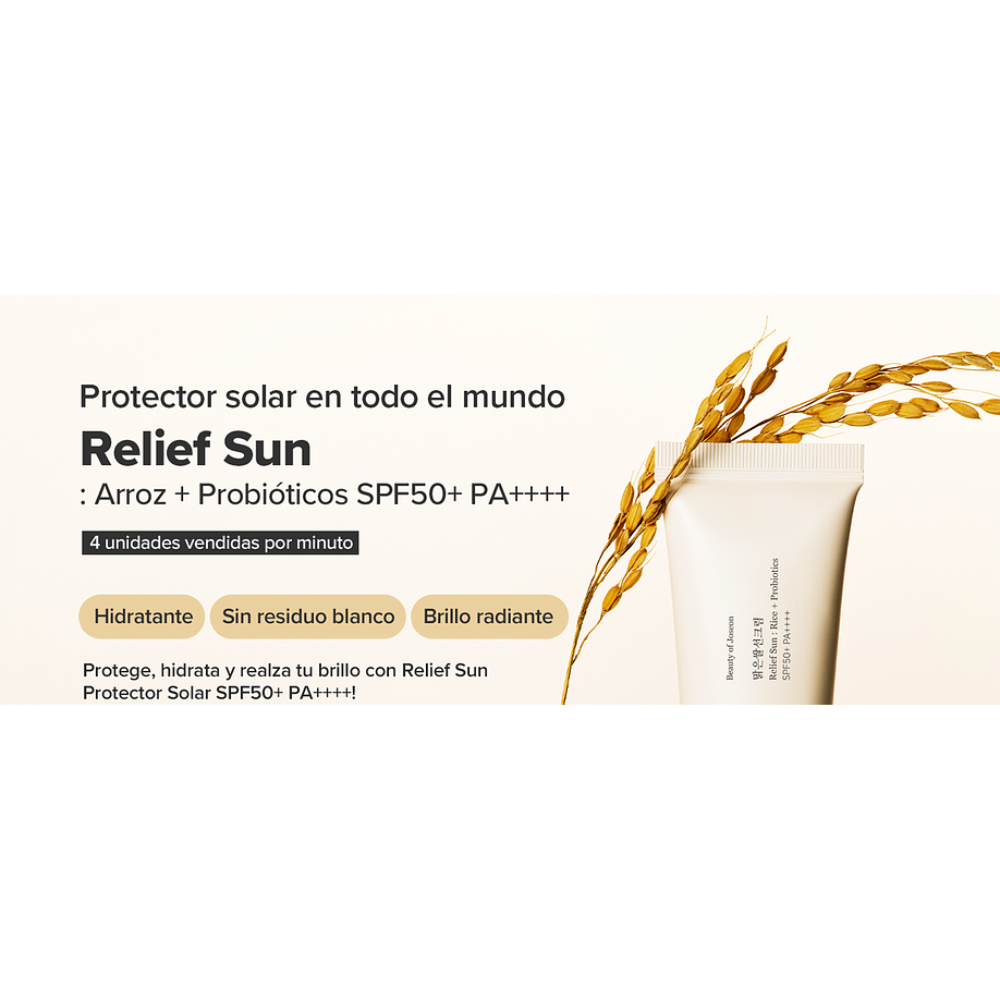 Relief Sun Rice + Probiotics SPF50+ PA++++ (Beauty of Joseon) -50ml Protector solar aclarante con arroz y probióticos 18