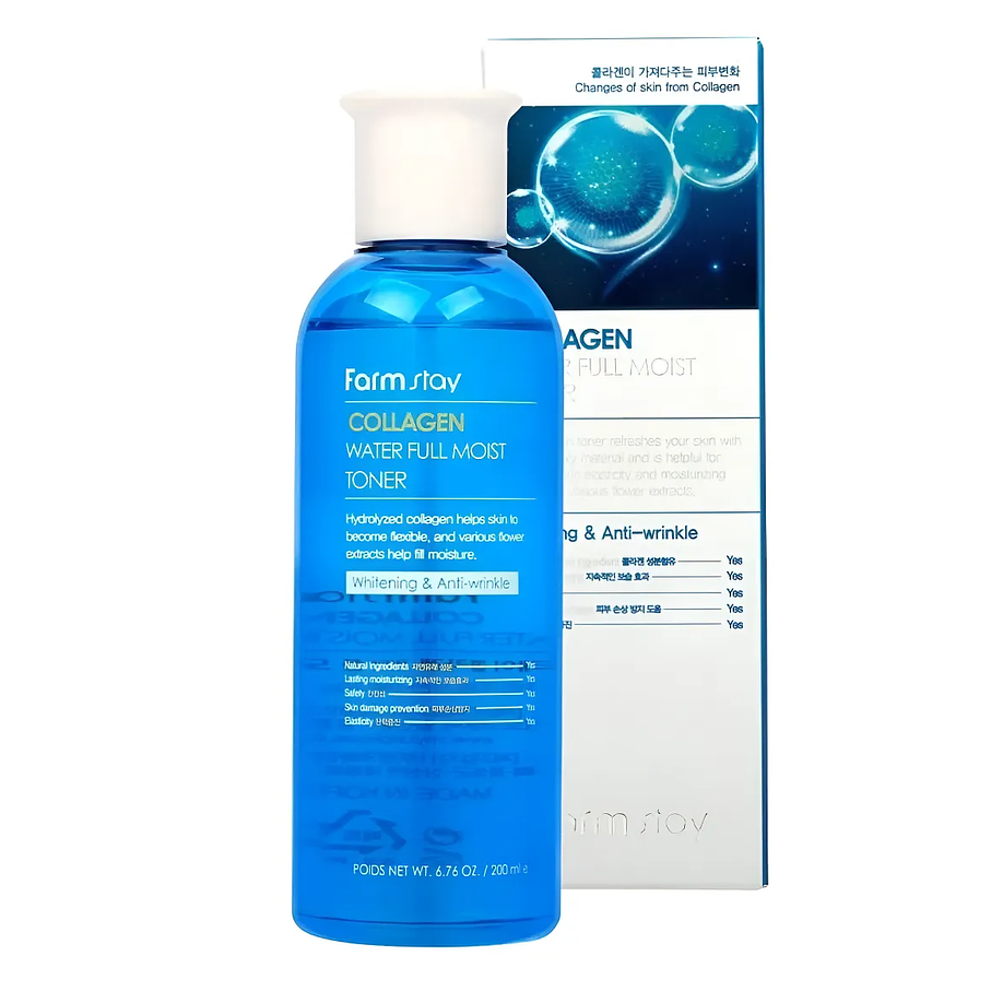 Collagen Water Full Moist All Day Toner (Farm Stay) -200ml Tónico de Colágeno, ácido hialurónico y niacinamida 1