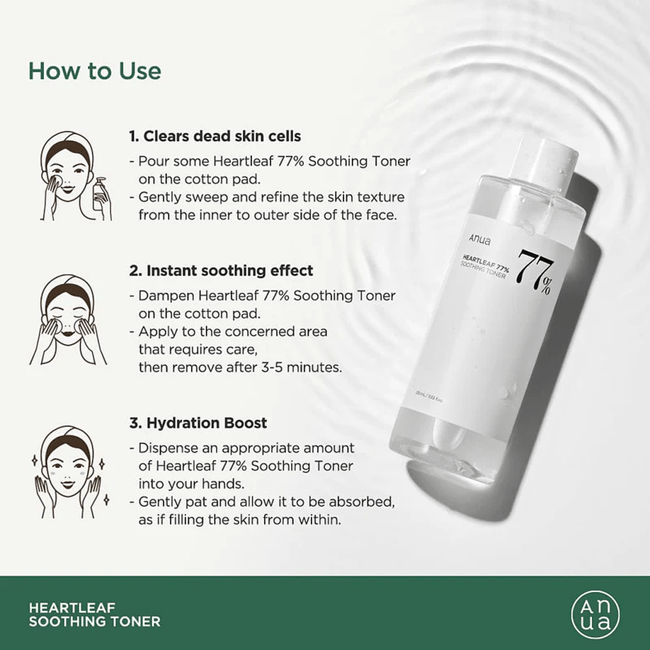 Heartleaf 77% soothing toner (Anua) -150ml Tónico Pieles Sensibles 77% Houttuynia Cordata  7