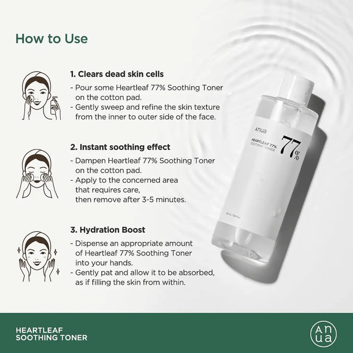 Heartleaf 77% soothing toner (Anua) -150ml Tónico Pieles Sensibles 77% Houttuynia Cordata  7