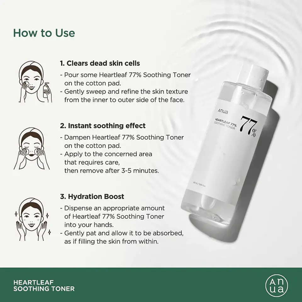 Heartleaf 77% soothing toner (Anua) -150ml Tónico Pieles Sensibles 77% Houttuynia Cordata  7