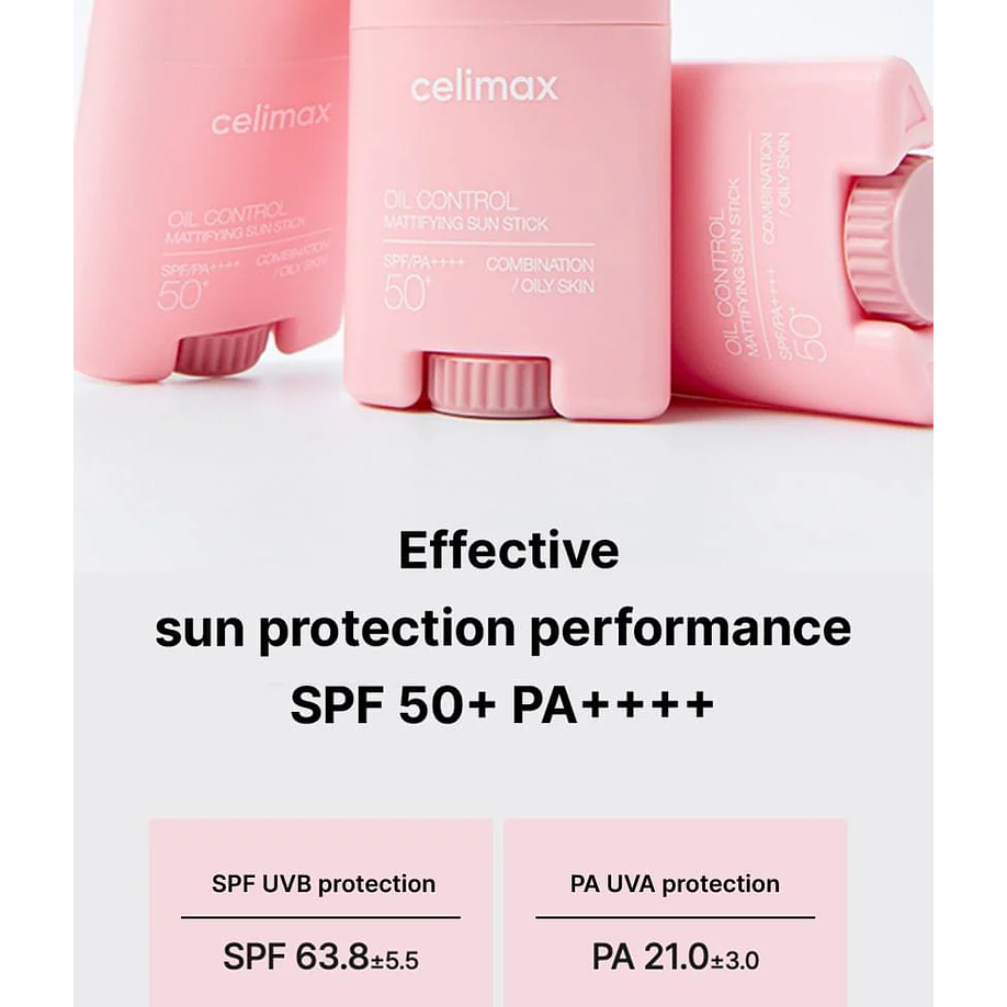Oil Control Mattifying Sun Stick (Celimax) - 19g - Protector solar en barra matificador  7