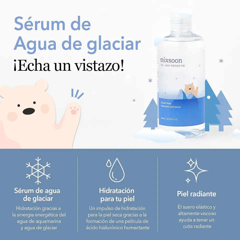  Glacier Water Hyaluronic Acid Serum (Mixsoon) - 30ml Serum hidratante con ácido hialurónico y agua de glaciar 4