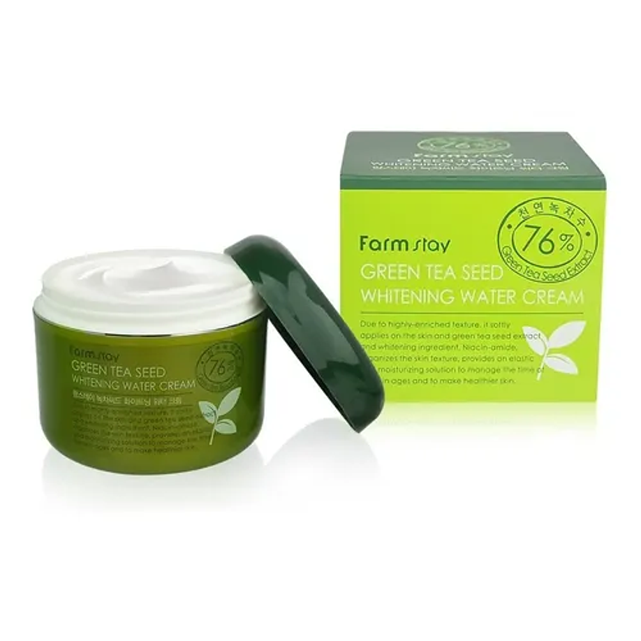 Green Tea Seed Brightening Water Cream (Farm Stay) -100ml Crema calmante aclarante pieles mixtas 76% té verde  1