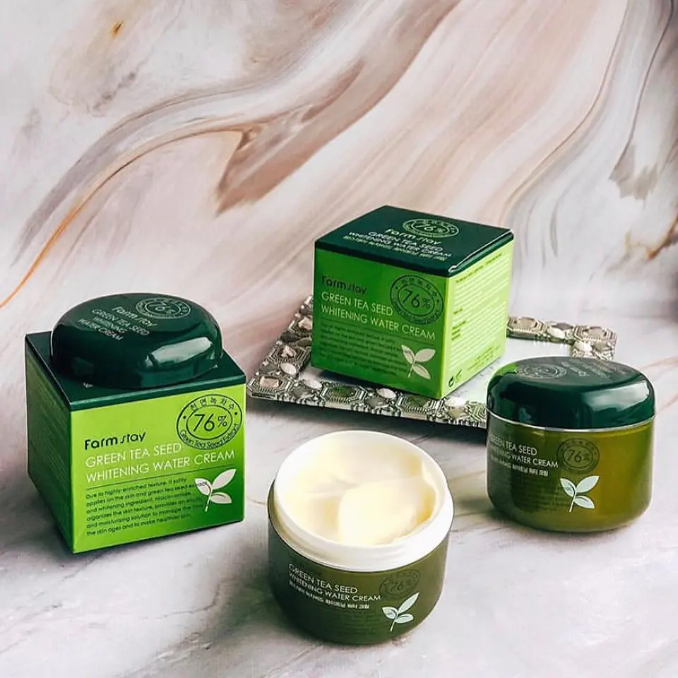 Green Tea Seed Brightening Water Cream (Farm Stay) -100ml Crema calmante aclarante pieles mixtas 76% té verde  8