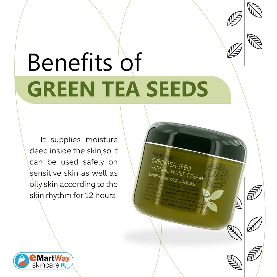 Green Tea Seed Brightening Water Cream (Farm Stay) -100ml Crema calmante aclarante pieles mixtas 76% té verde  10