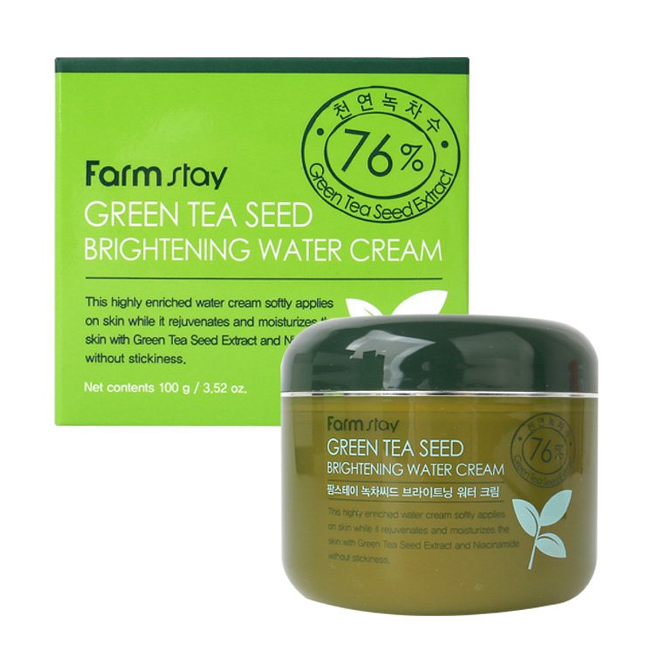 Green Tea Seed Brightening Water Cream (Farm Stay) -100ml Crema calmante aclarante pieles mixtas 76% té verde  13