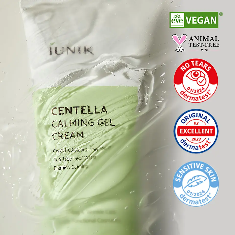 Centella Calming Gel Cream (IUNIK) 60ml Crema calmante  pieles problemáticas 72% centella asiática anti acné y rosácea  9