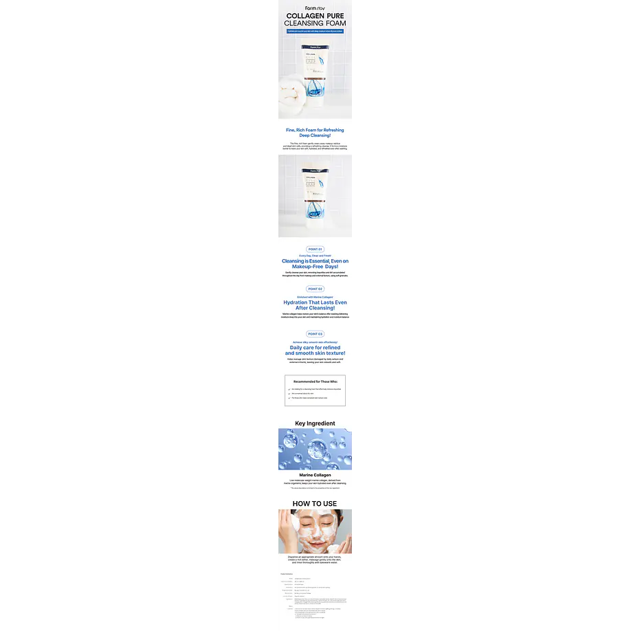 Collagen Pure Cleansing Foam (Farm Stay) - 180ml Espuma limpiadora antienvejecimiento 10