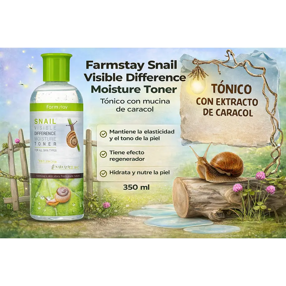 Snail Visible Difference Moisture Toner (Farm Stay) -350 ml Tónico baba de caracol, con aloe vera y hierbas 3