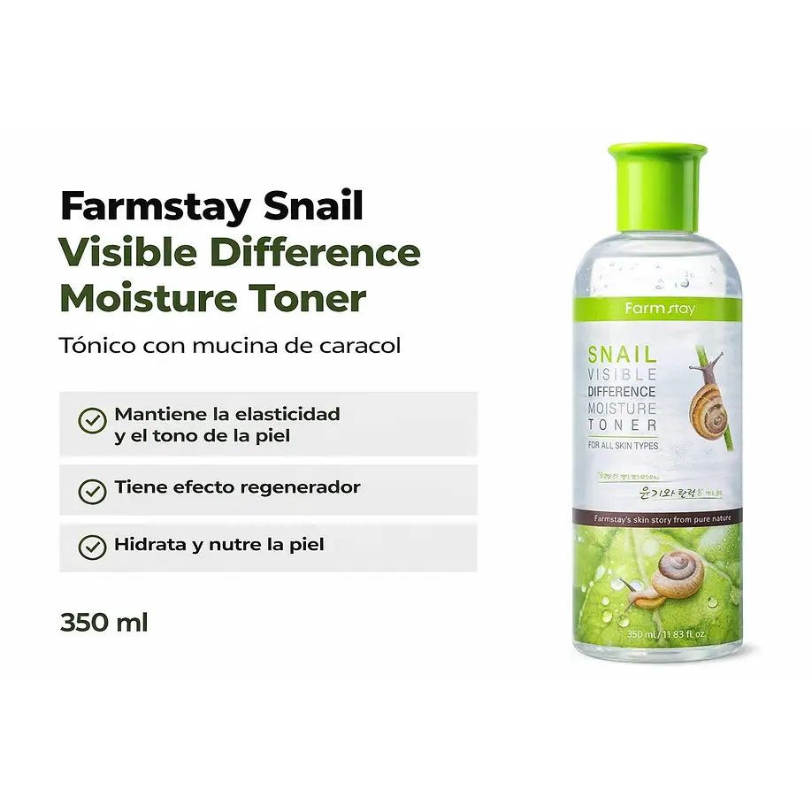 Snail Visible Difference Moisture Toner (Farm Stay) -350 ml Tónico baba de caracol, con aloe vera y hierbas 1