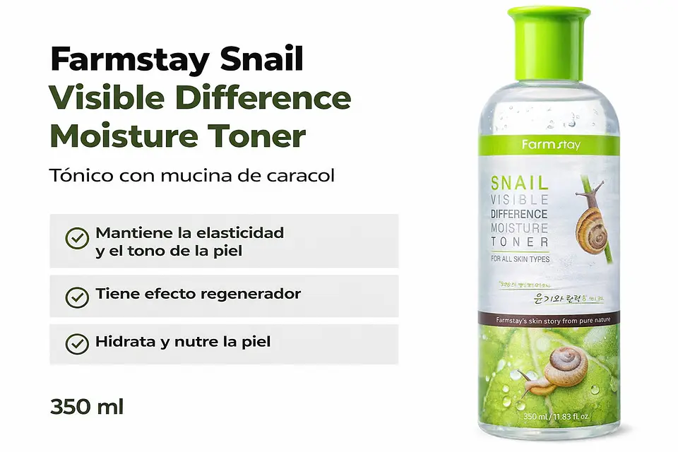 Snail Visible Difference Moisture Toner (Farm Stay) -350 ml Tónico baba de caracol, con aloe vera y hierbas 1