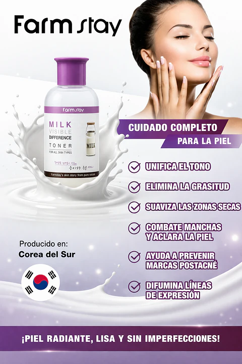 Milk Visible Difference Moisture Toner (Farm Stay) -350 ml Tónico aclarante y nutritivo de leche