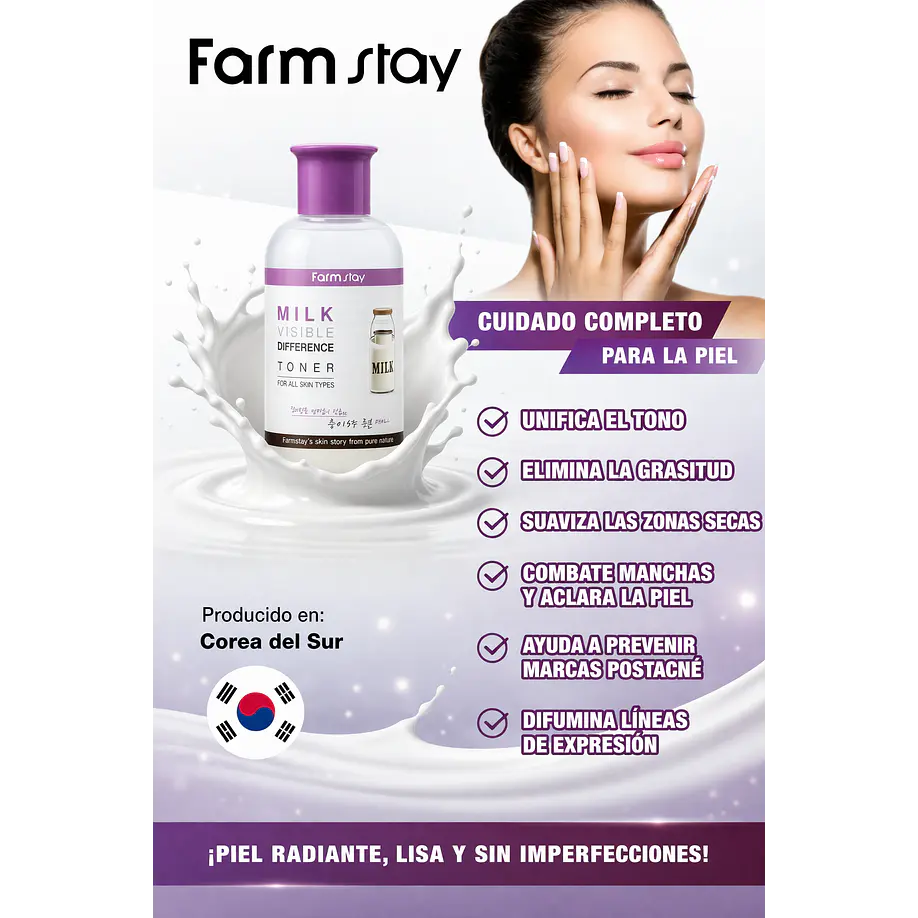 Milk Visible Difference Moisture Toner (Farm Stay) -350 ml Tónico aclarante y nutritivo de leche 2