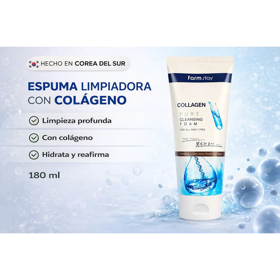 Collagen Pure Cleansing Foam (Farm Stay) - 180ml Espuma limpiadora antienvejecimiento 2