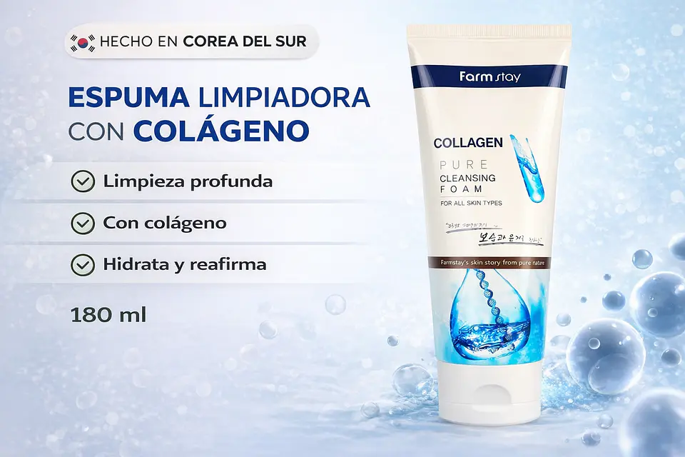 Collagen Pure Cleansing Foam (Farm Stay) - 180ml Espuma limpiadora antienvejecimiento 2