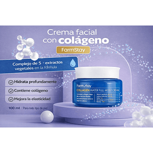 Collagen Water Full Moist Cream (Farm Stay) - 100ml Crema antiedad con colágeno y ácido hialurónico